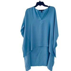 BCBGMaxAzria Womens Size XS/S Shadow Blue Bat Wing Long Top Blouse Women